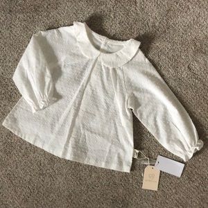 NWT Linen 2T-3T Off-White Collared Toddler Longsleeve with Ruffled Cuff.